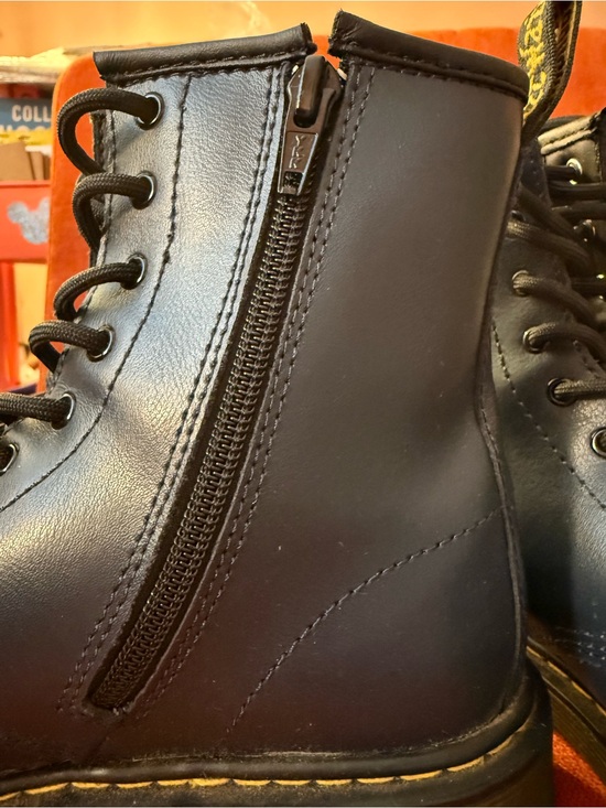 Dr. Martens Navy Lace-Up Leather Combat Boots with side zipper - women’s size 6 main image 5